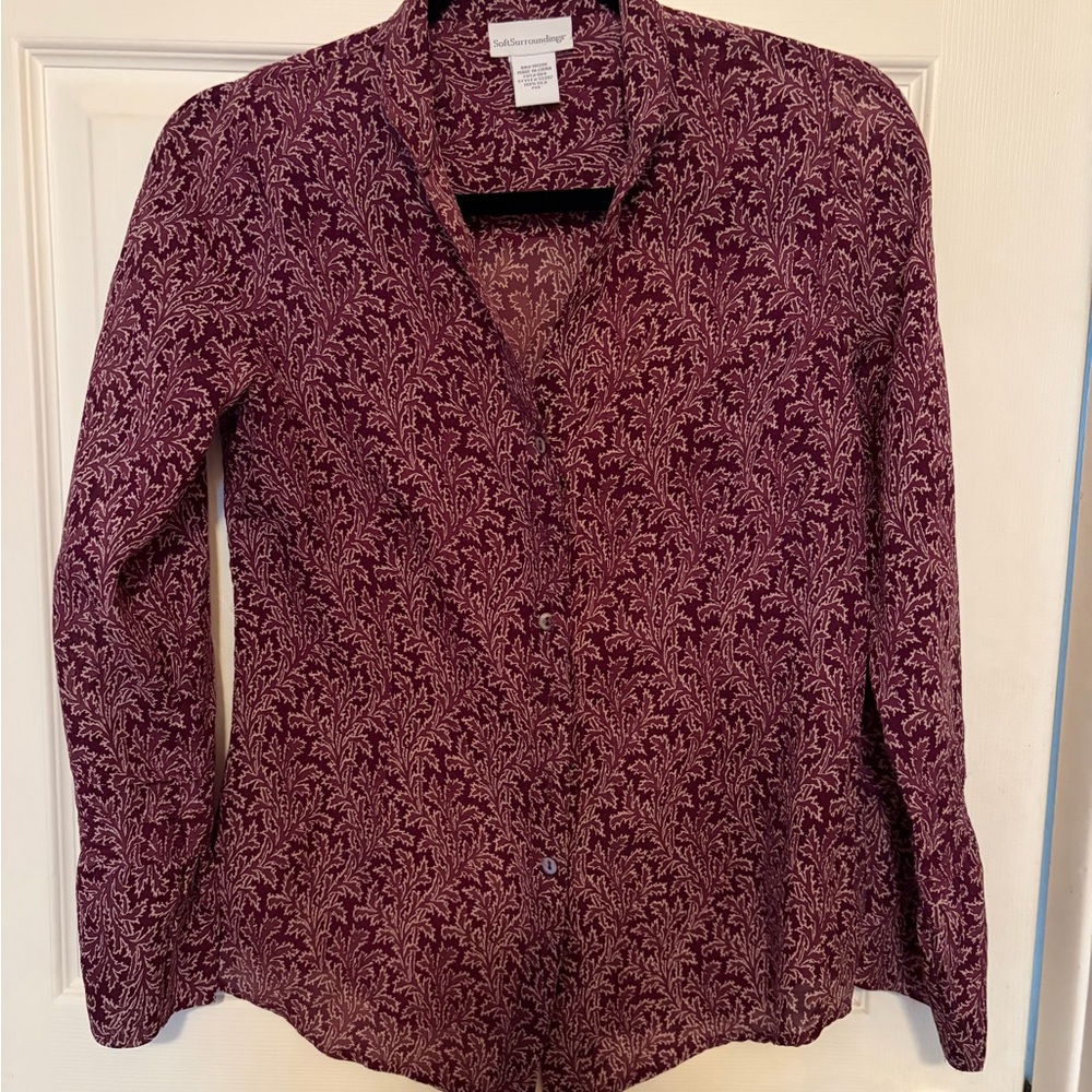 Soft Surroundings Burgundy Patterned Button Down Shirt